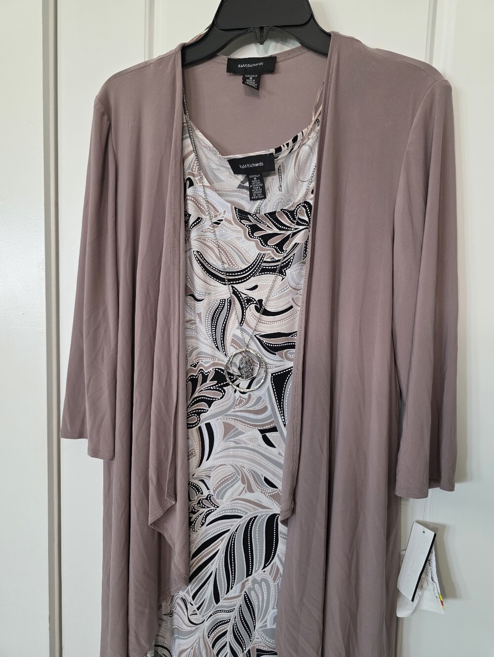 NWT R&M Richards 2 Piece Jacket Dress Set Size 8 Mocha Neutral Paisley Career - Picture 5 of 12